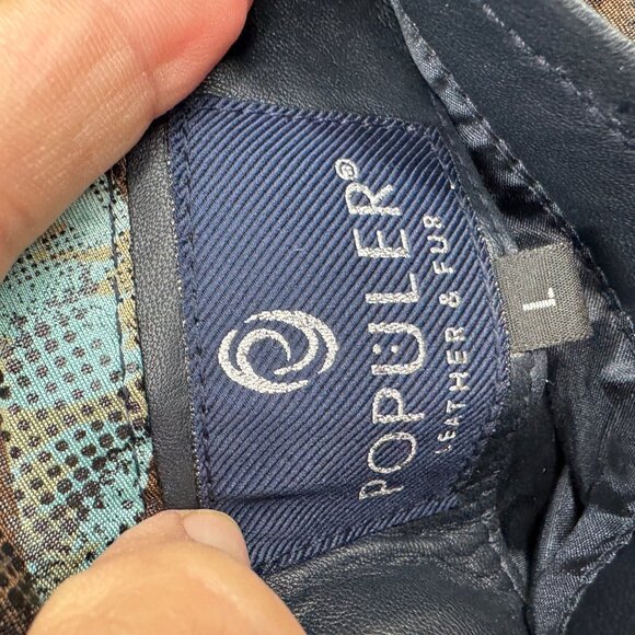 Populer Woman's Mosaic Blue Reversible Leather Jacket woman’s size Large - Picture 13 of 14